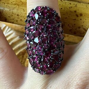 Natural Rhodolite Garnet Sterling Silver Cocktail Ring Size 5.75